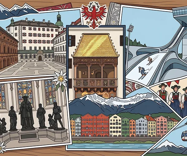 Collage der Innsbrucker Sehenswürdigkeiten Collage der Innsbrucker Sehenswürdigkeiten